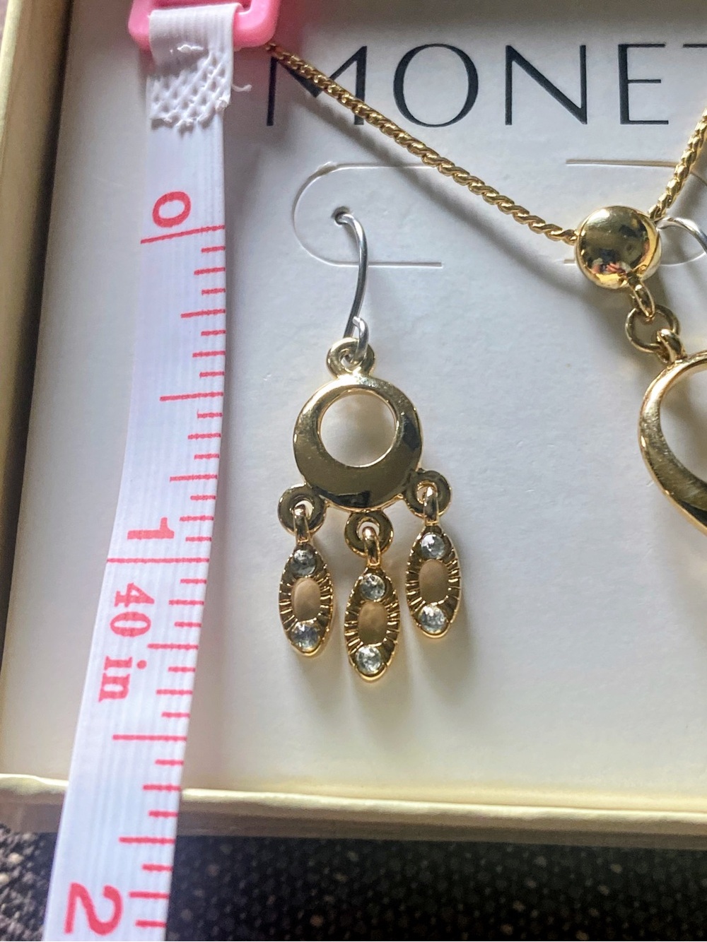 Monet Gold Toned 18” Chandelier Crystal Necklace & Matching Dangle Earrings Set - Picture 6 of 6